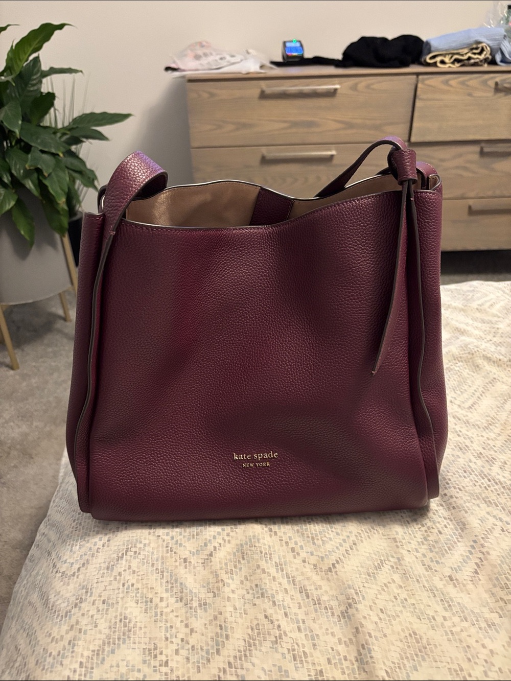 kate spade Plum Pebbled Leather Shoulder Tote
